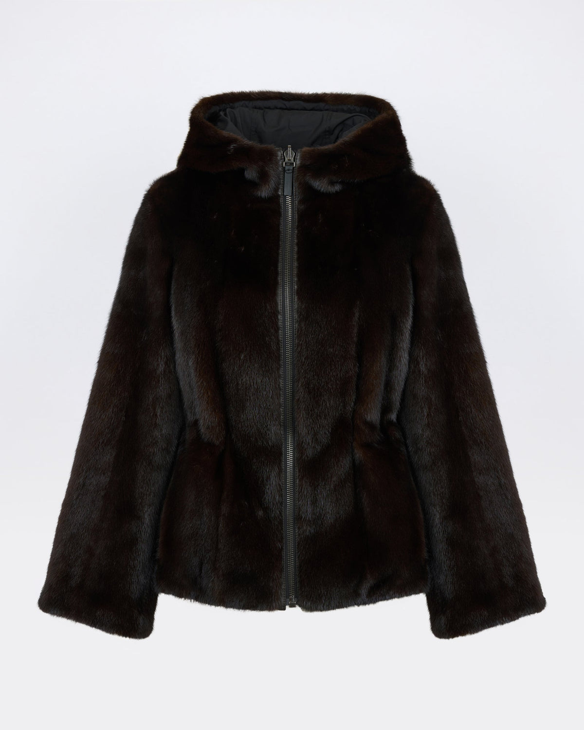 Reversible water-repellent technical fabric hooded jacket with mink fur