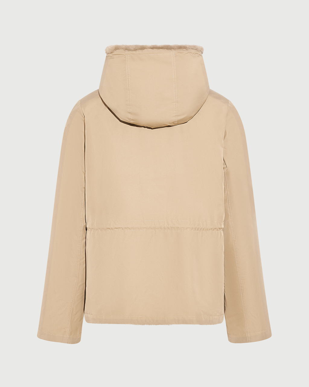 Reversible water-repellent technical fabric hooded jacket with mink fur