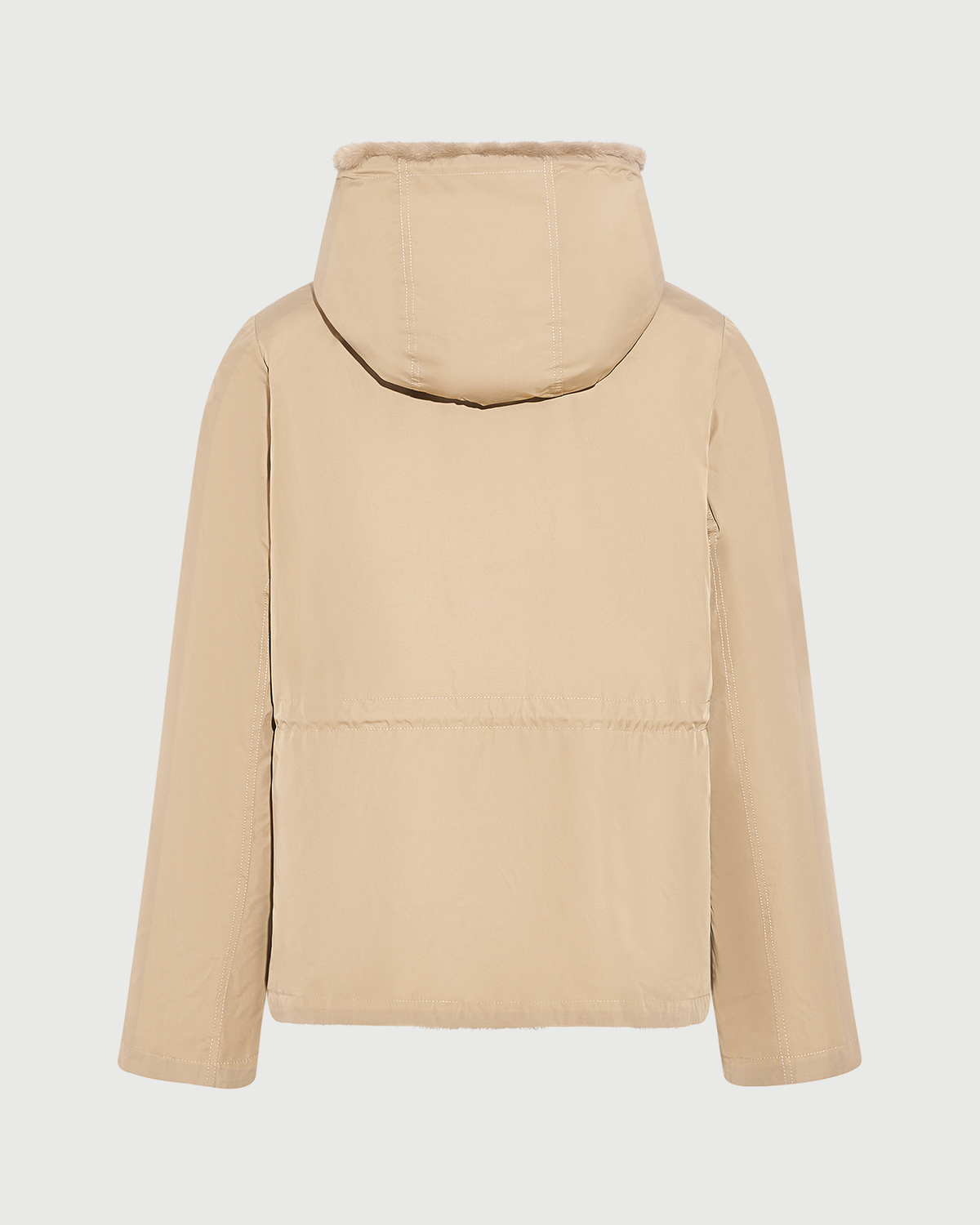 Reversible water-repellent technical fabric hooded jacket with mink fur