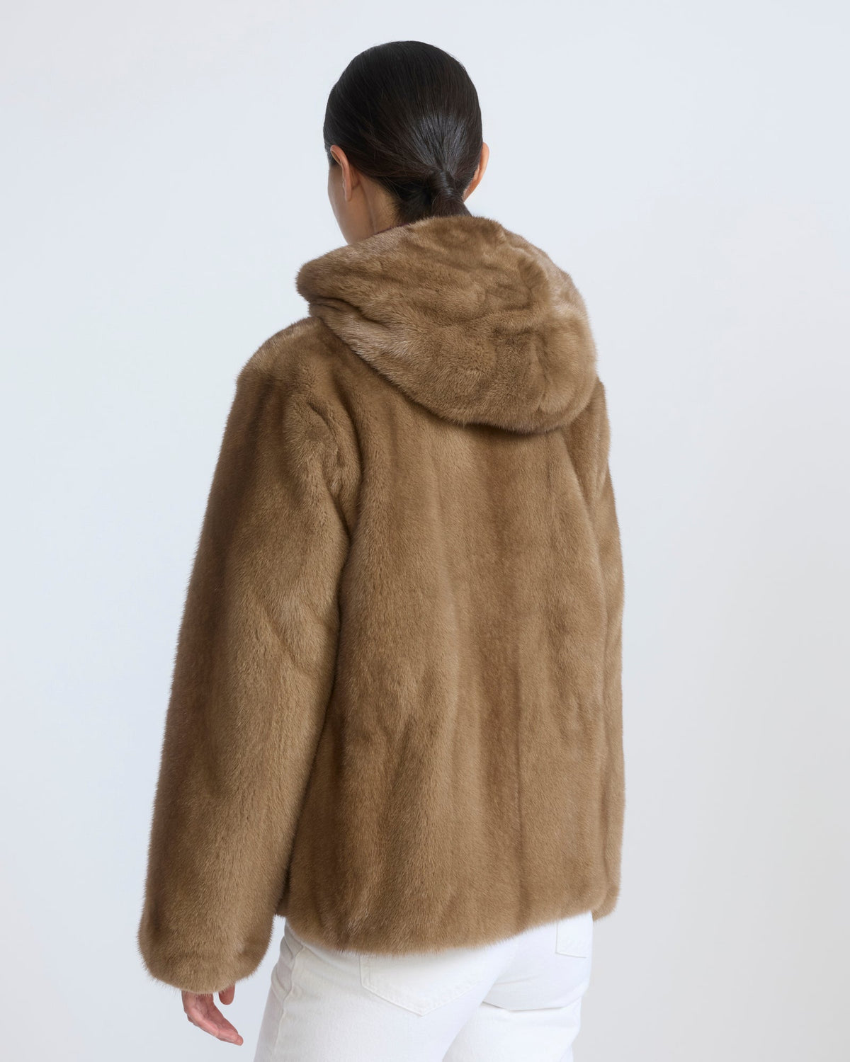 Reversible water-repellent technical fabric hooded jacket with mink fur