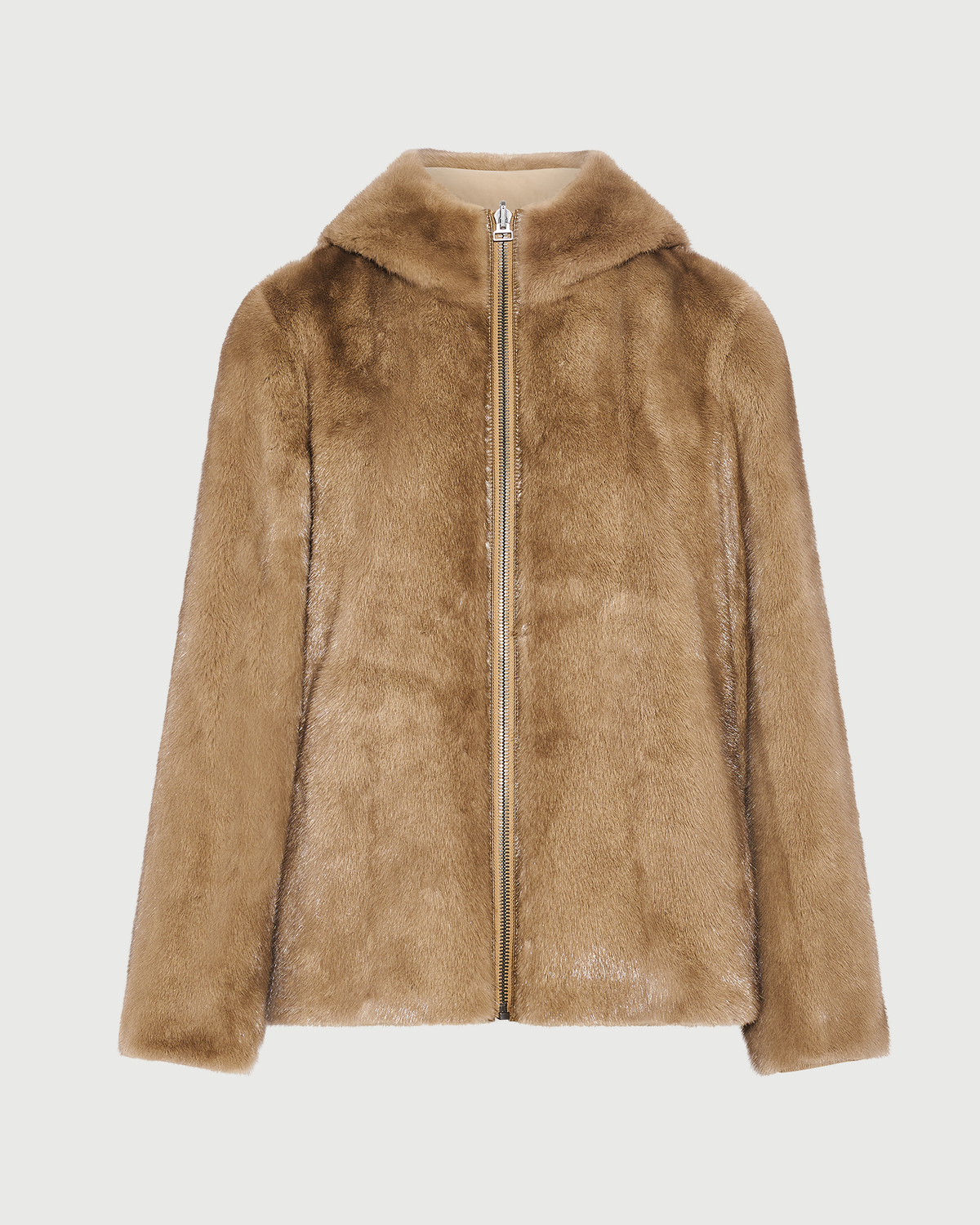 Reversible water-repellent technical fabric hooded jacket with mink fur
