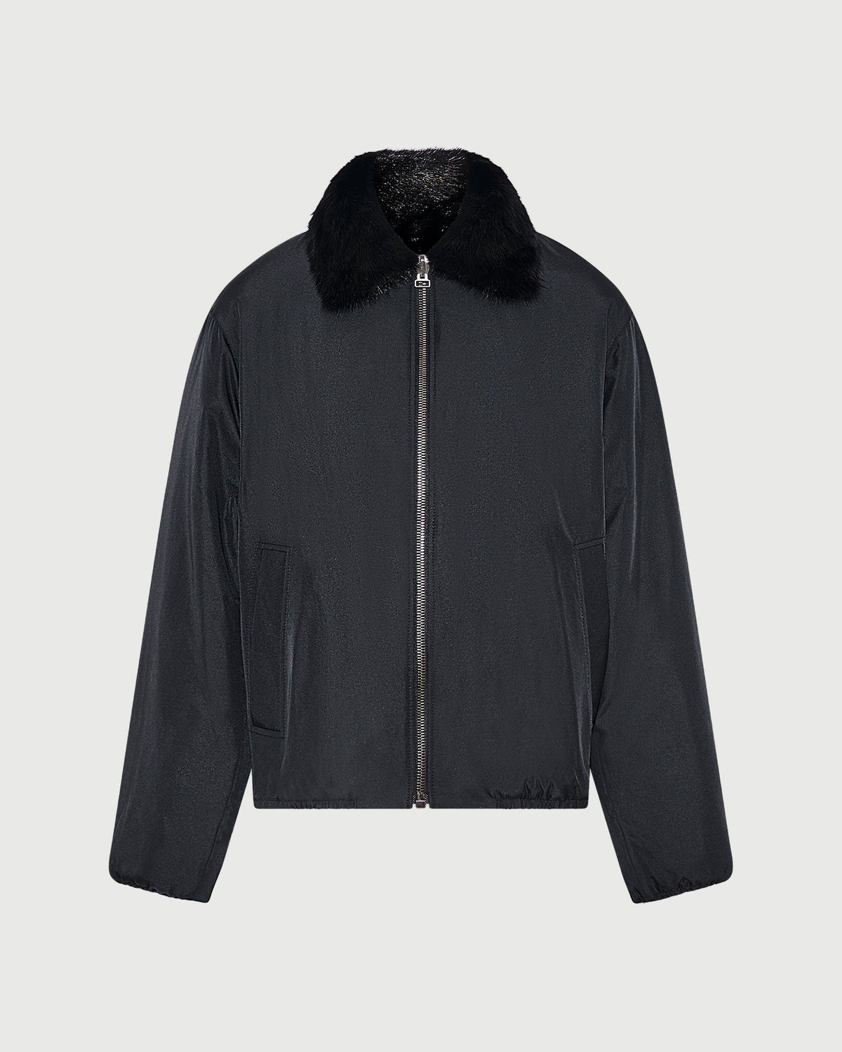 Reversible water-repellent technical fabric bomber with mink fur