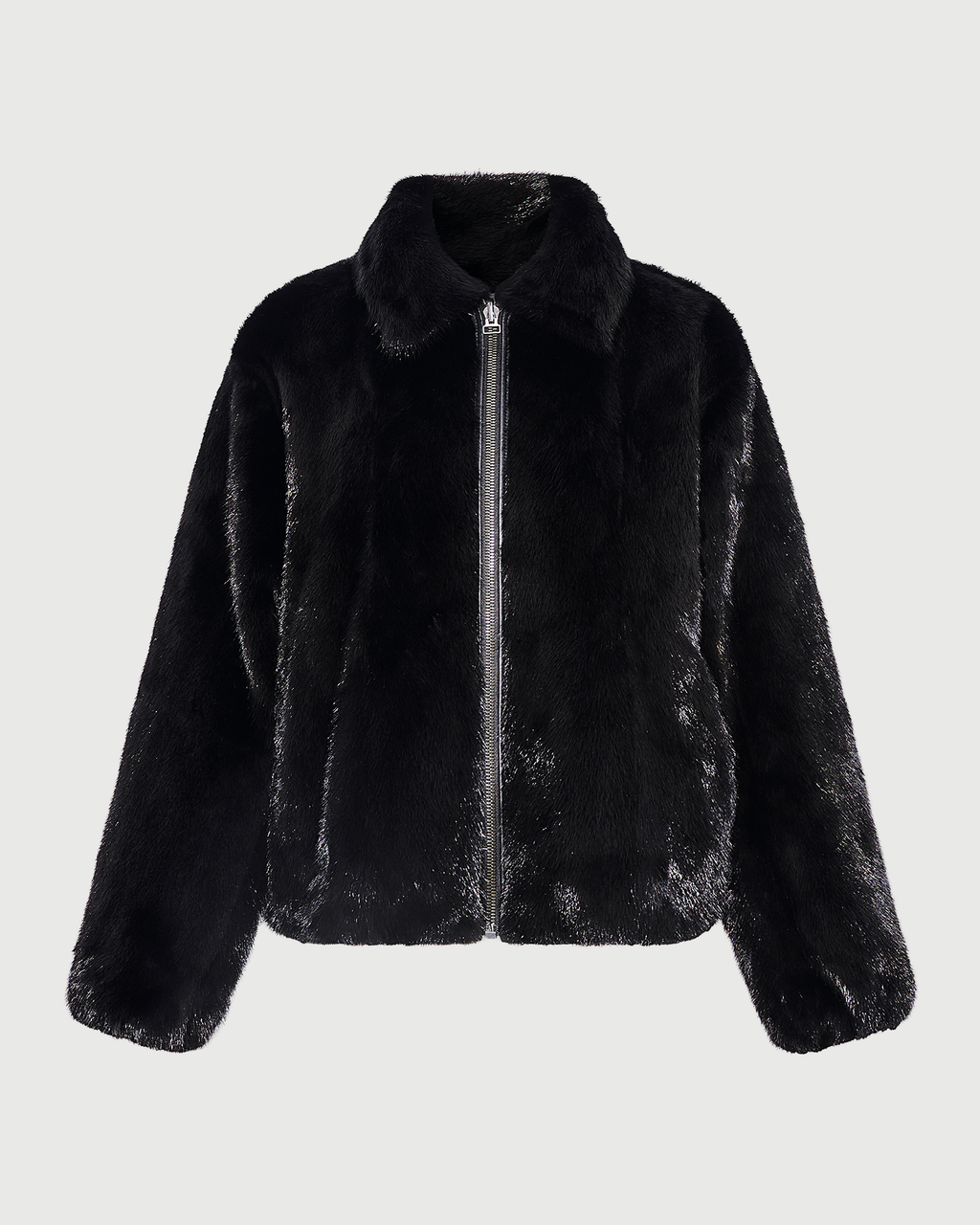 Reversible water-repellent technical fabric bomber with mink fur