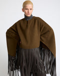 Double face wool and cashmere cape with lambskin leather fringes
