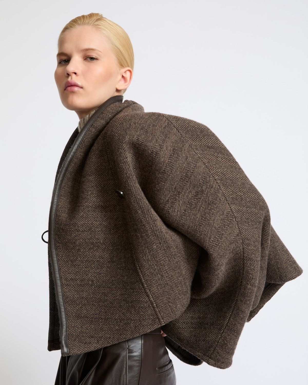 Herringbone double-sided wool cape jacket