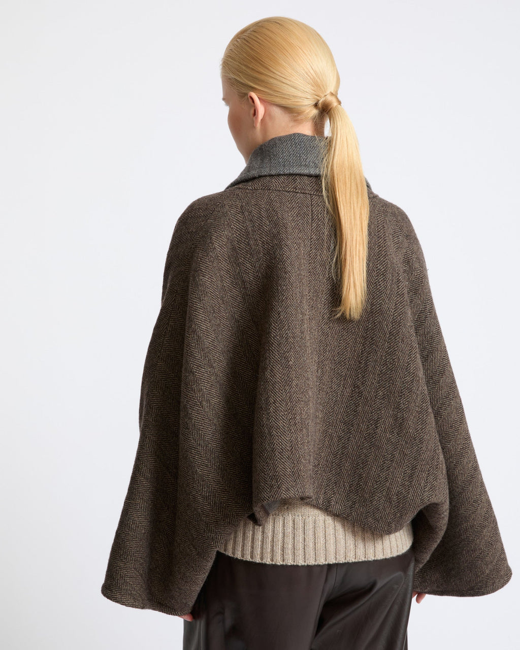 Herringbone double-sided wool cape jacket