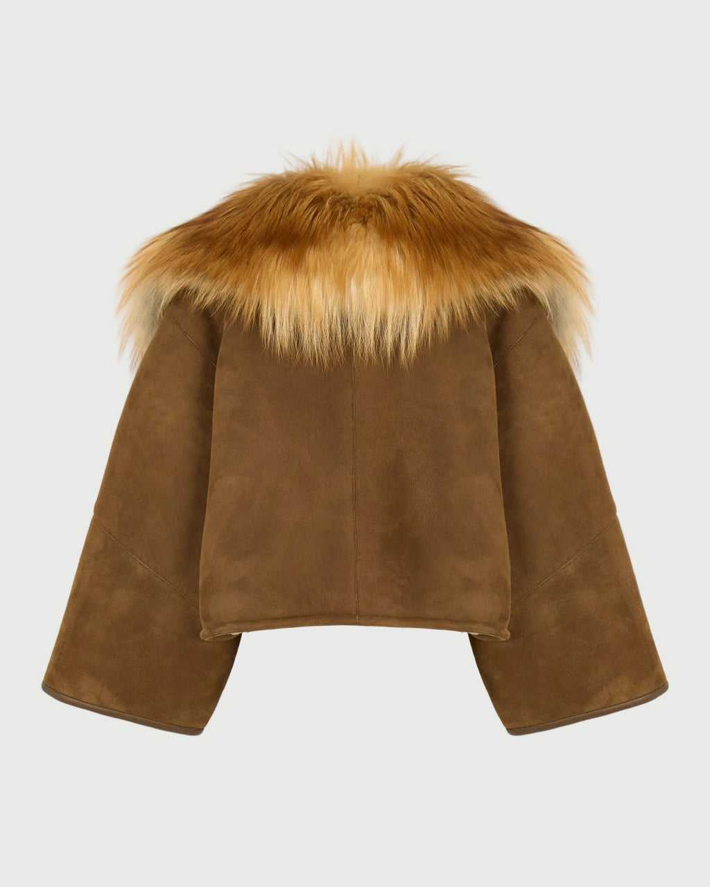 Lambskin shearling cape with fox fur collar