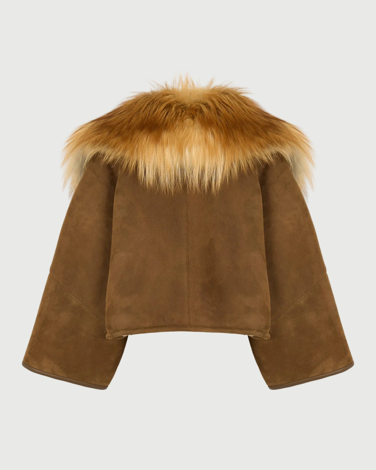 Lambskin shearling cape with fox fur collar