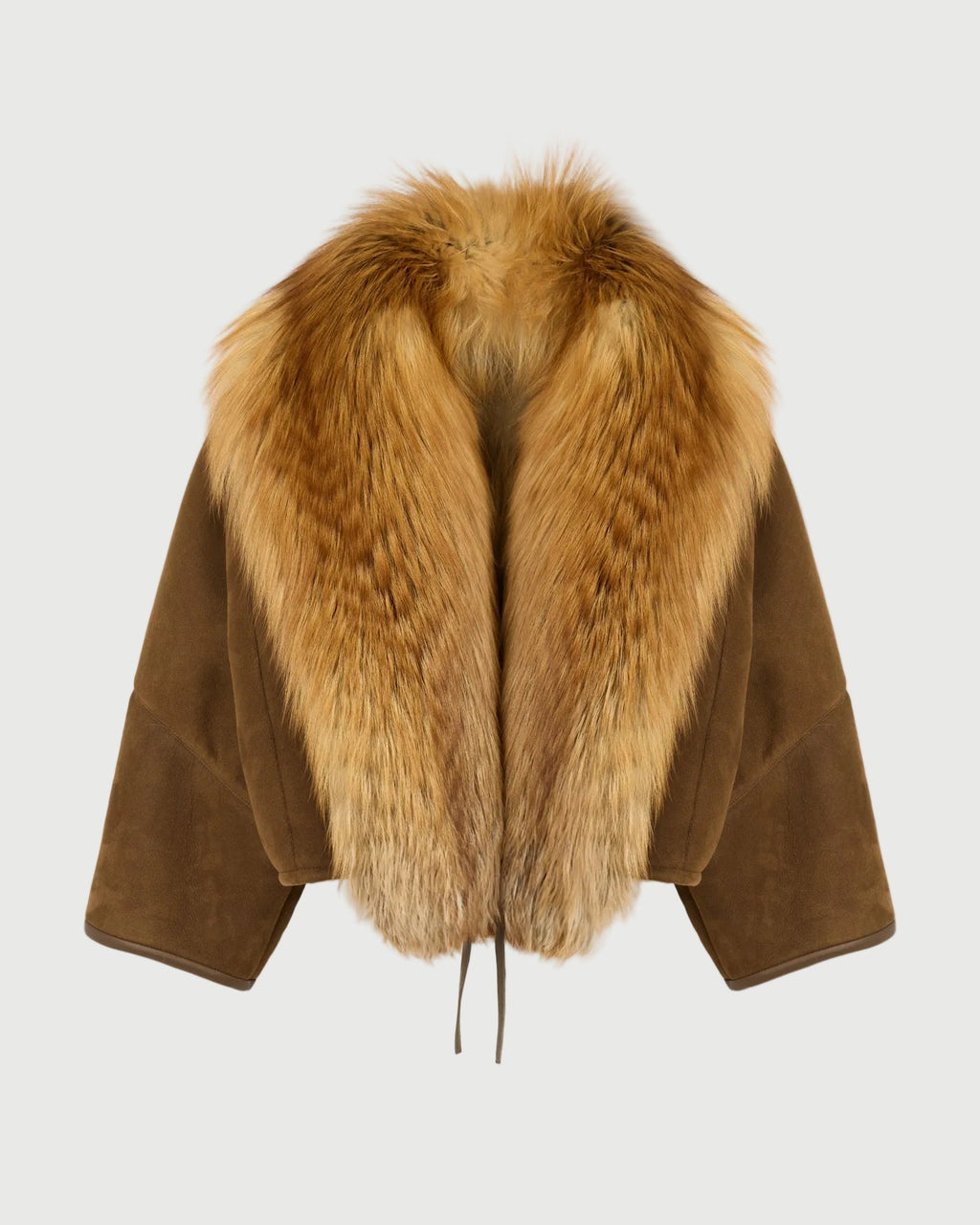 Lambskin shearling cape with fox fur collar
