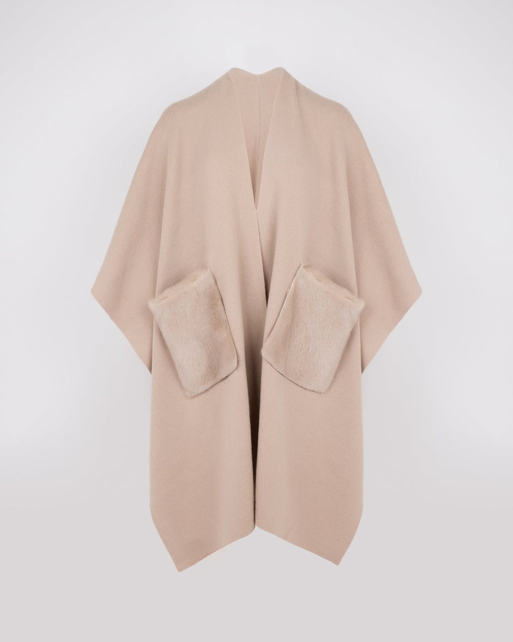 Merino knit poncho with mink fur