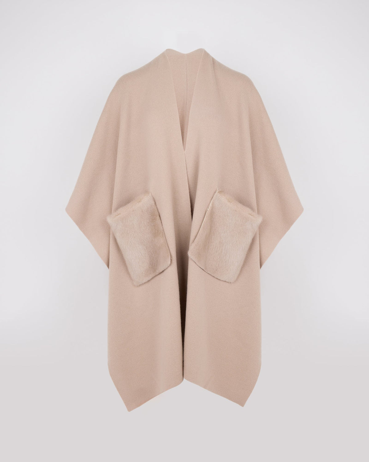 Merino knit poncho with mink fur