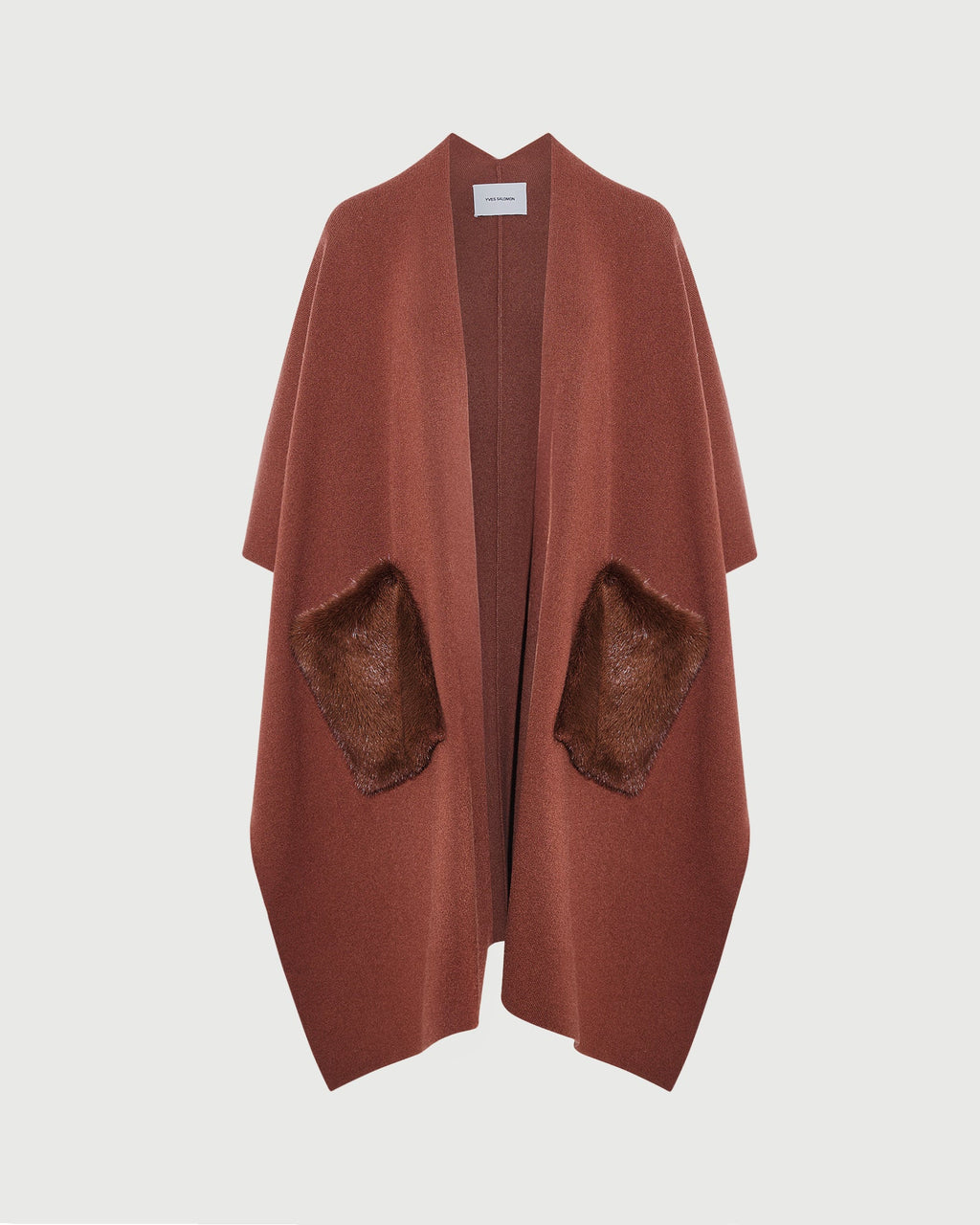 Merino knit poncho with mink fur