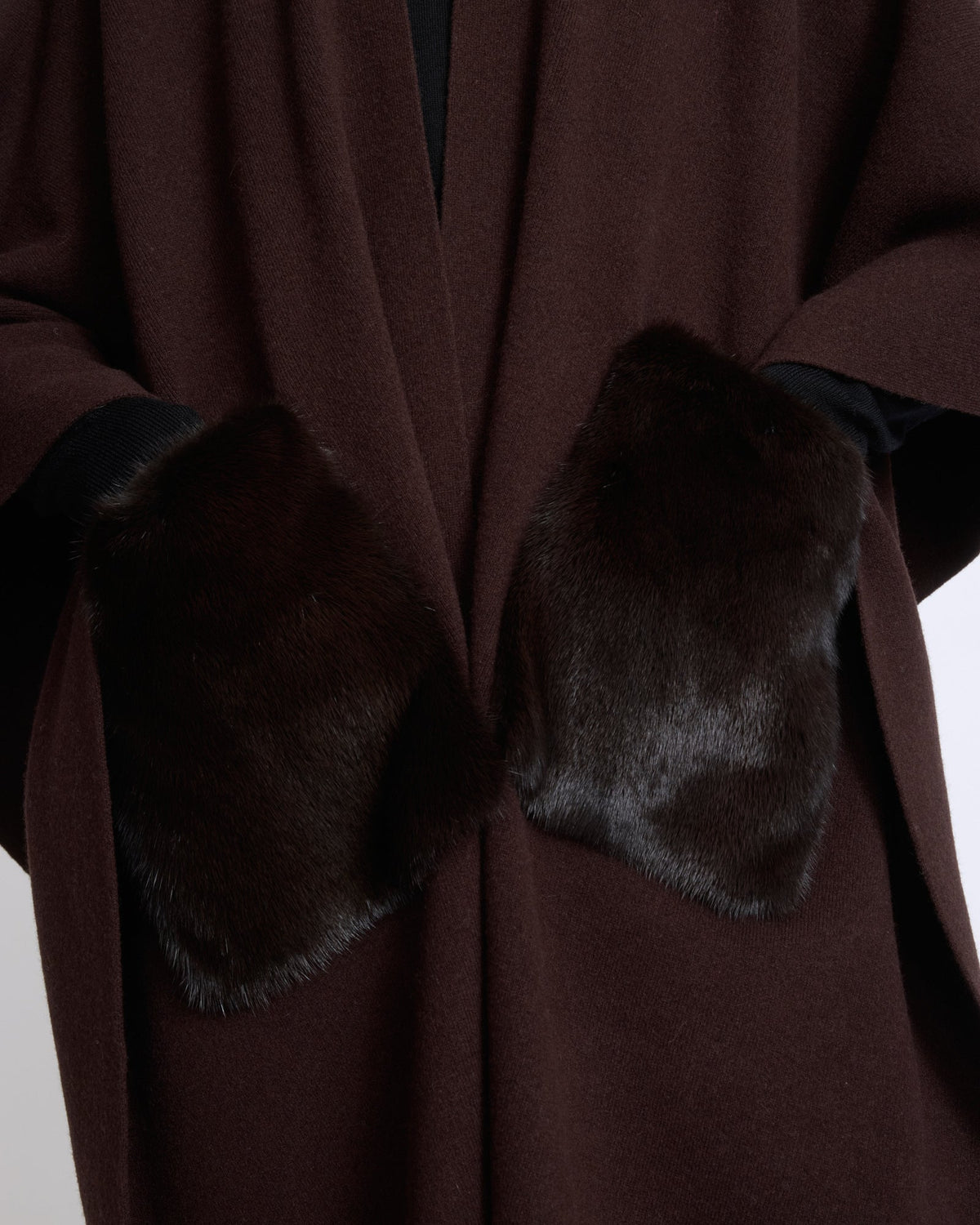 Merino knit poncho with mink fur