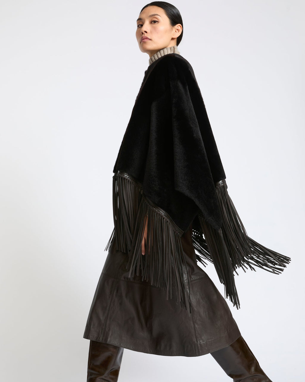 Fringed lambskin shearling cape