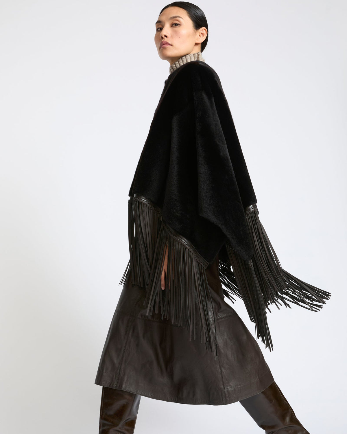 Fringed lambskin shearling cape