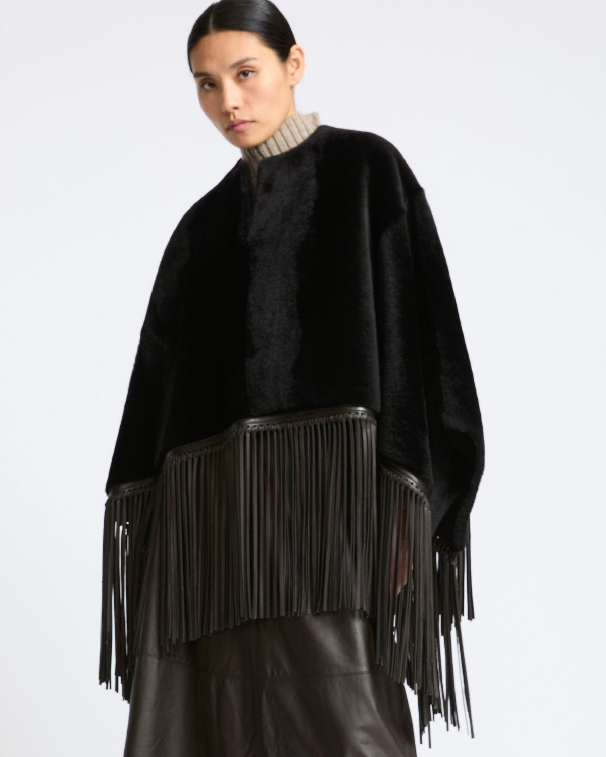 Fringed lambskin shearling cape
