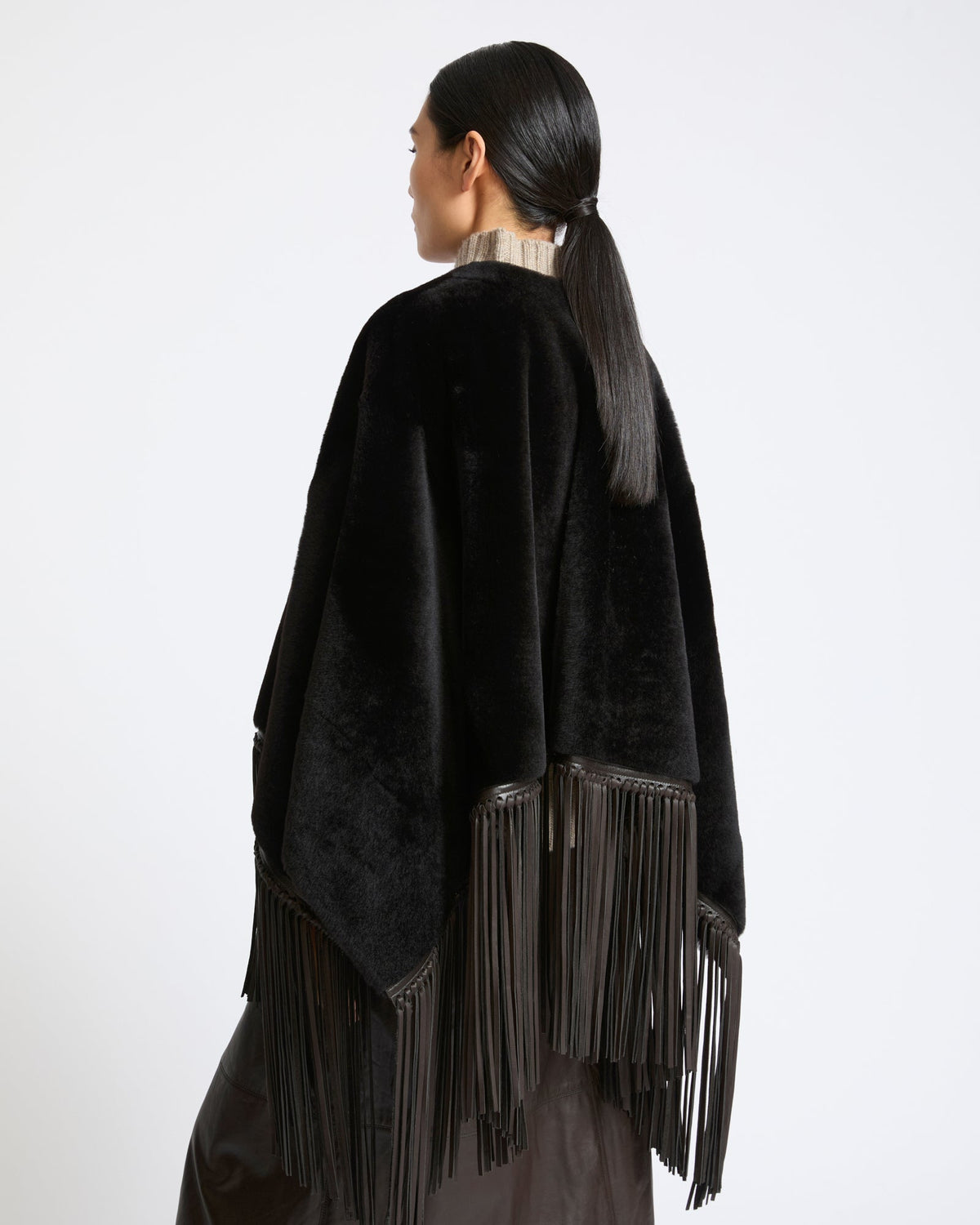 Fringed lambskin shearling cape