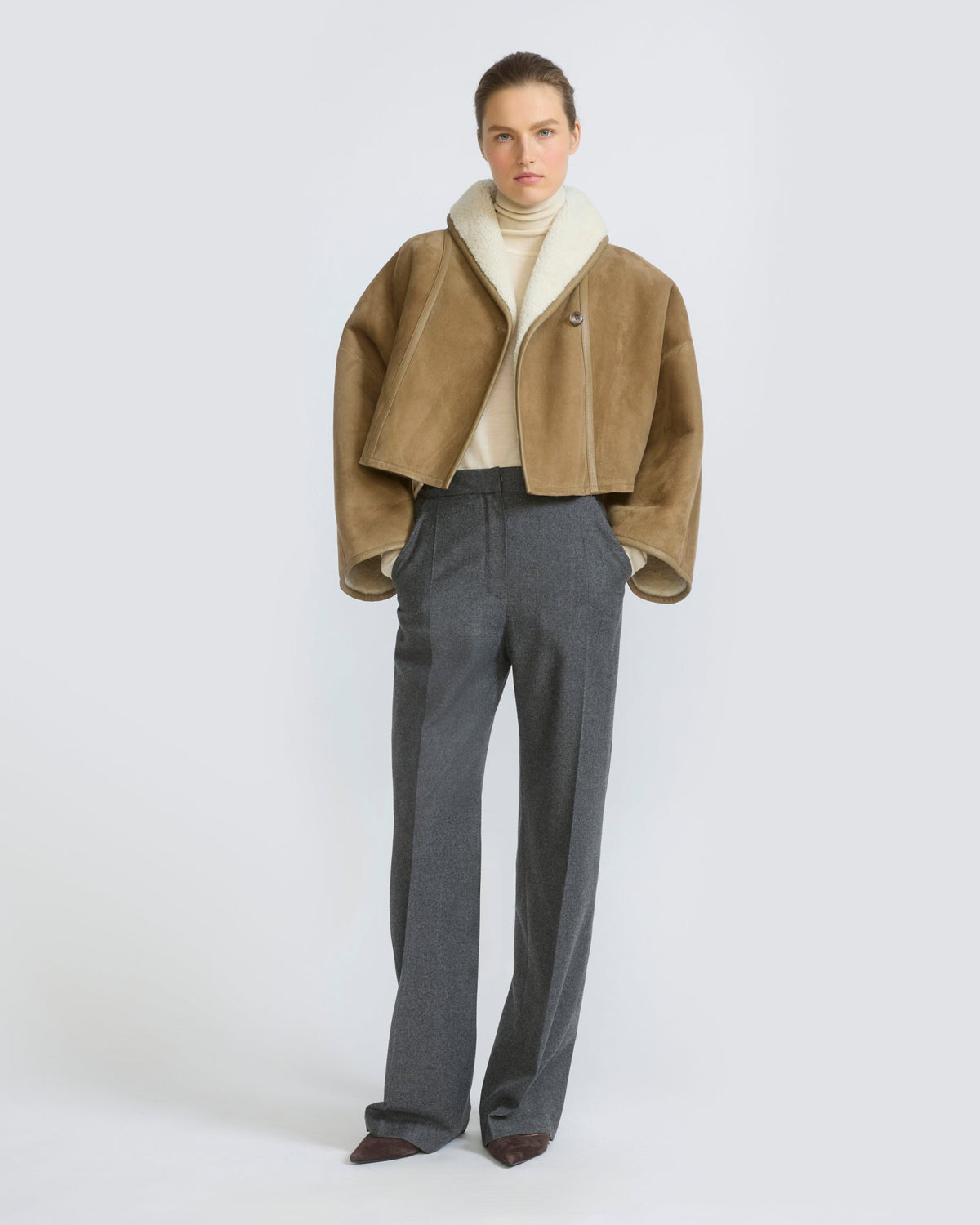 Short lambskin shearling cape
