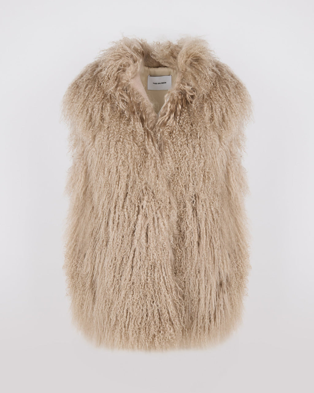 Merino knit gilet with curly long-haired lambskin