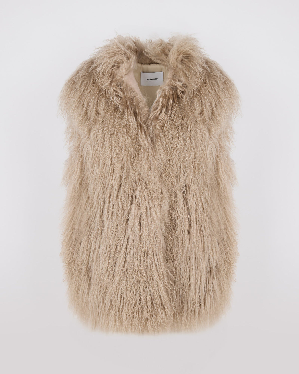 Merino knit gilet with curly long-haired lambskin