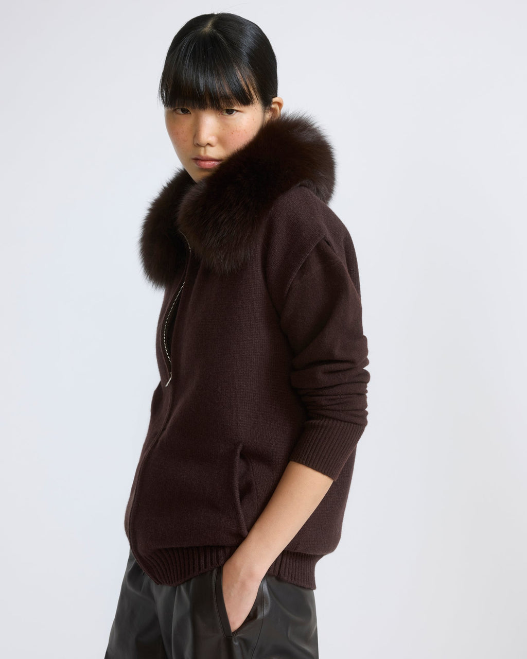 Merino knit and fox fur jacket