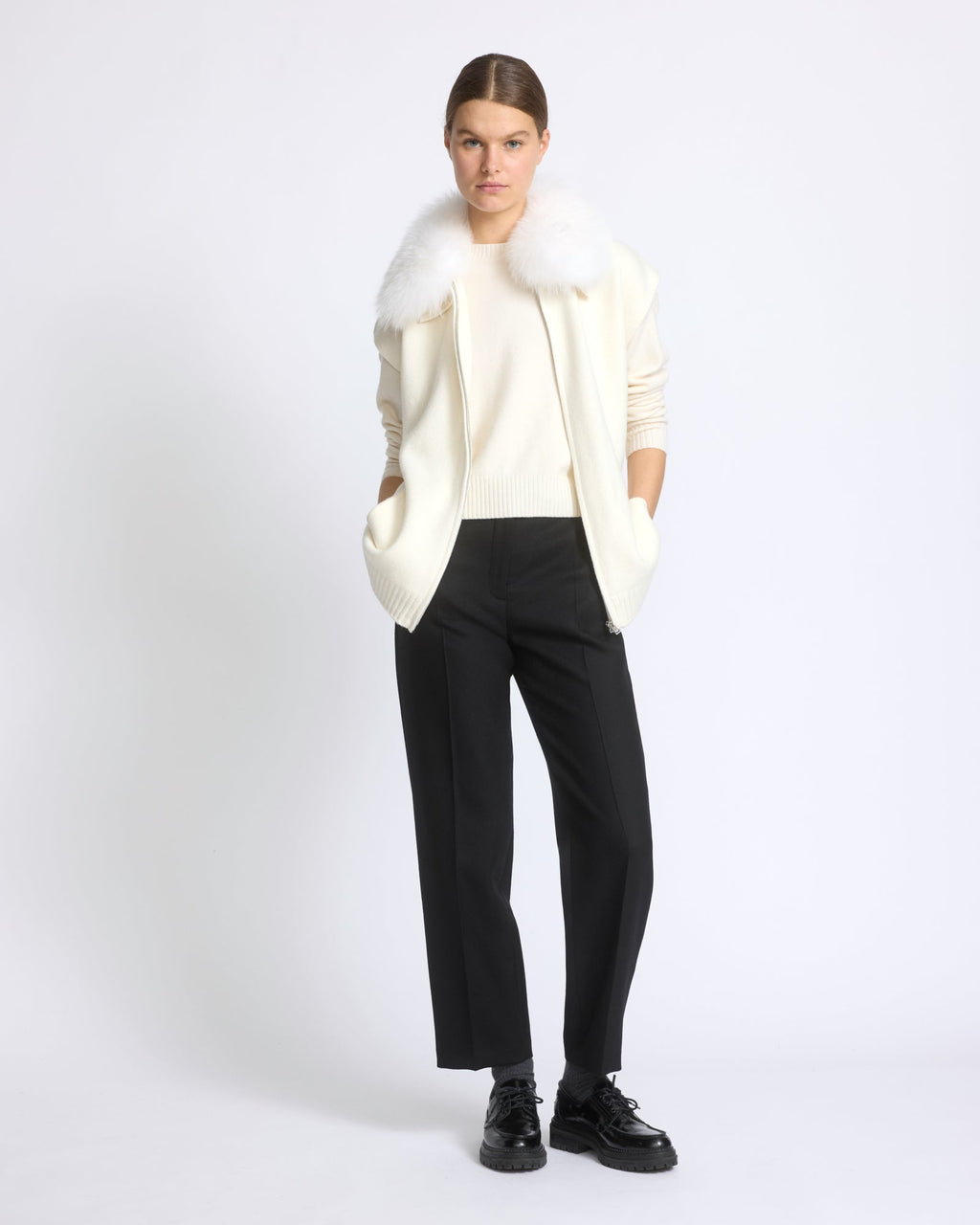 Merino knit and fox fur jacket