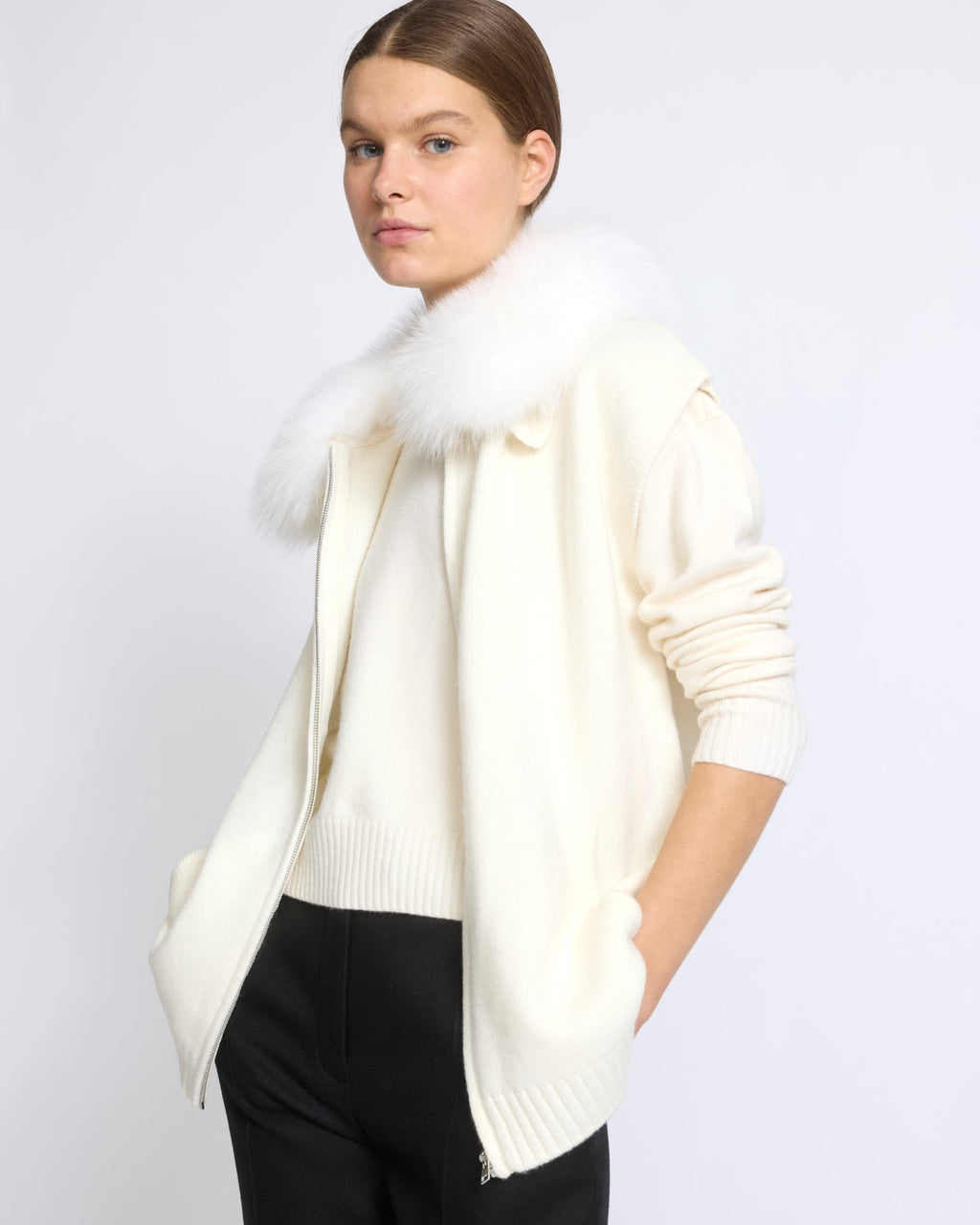 Merino knit and fox fur jacket