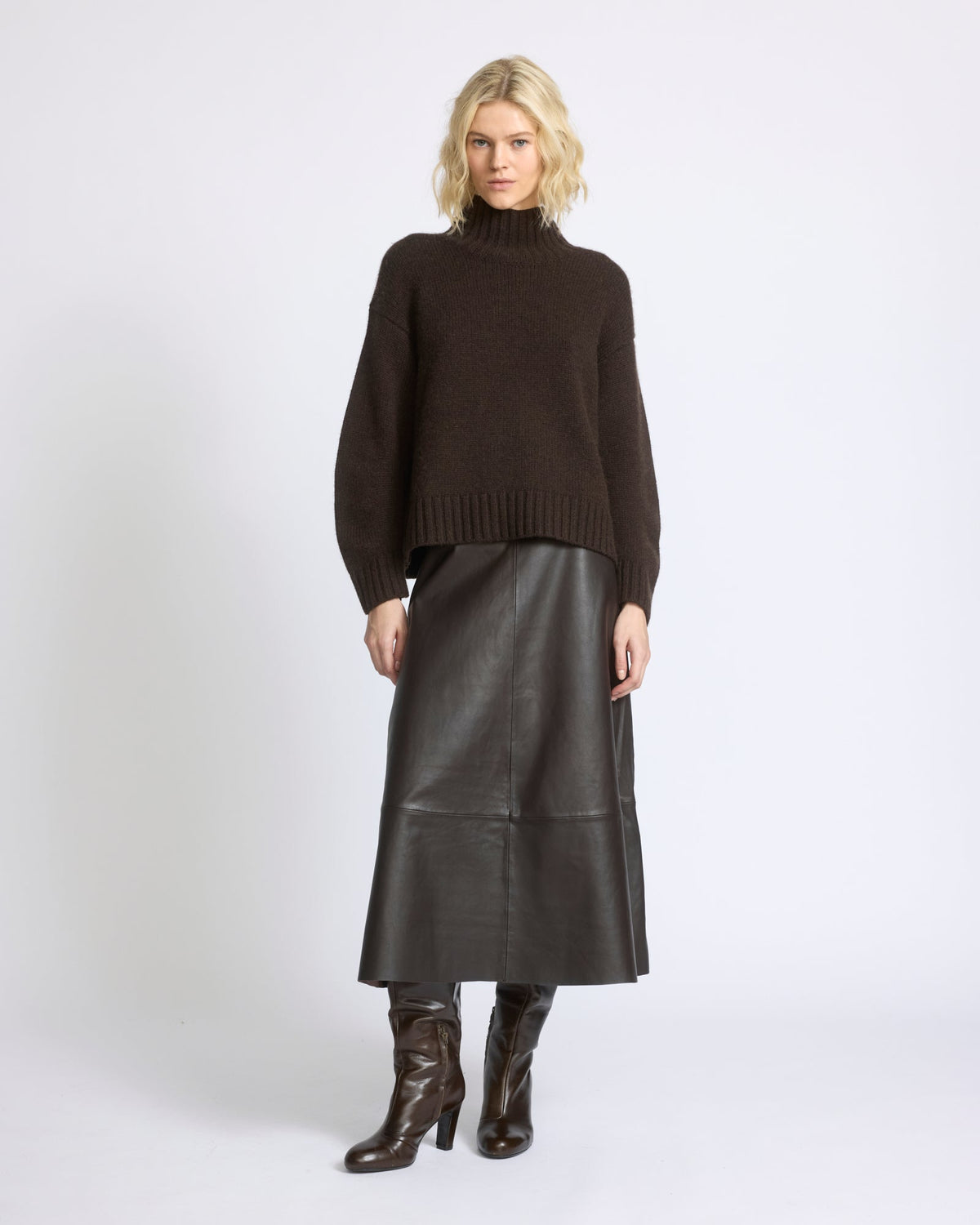 Long lambskin leather skirt