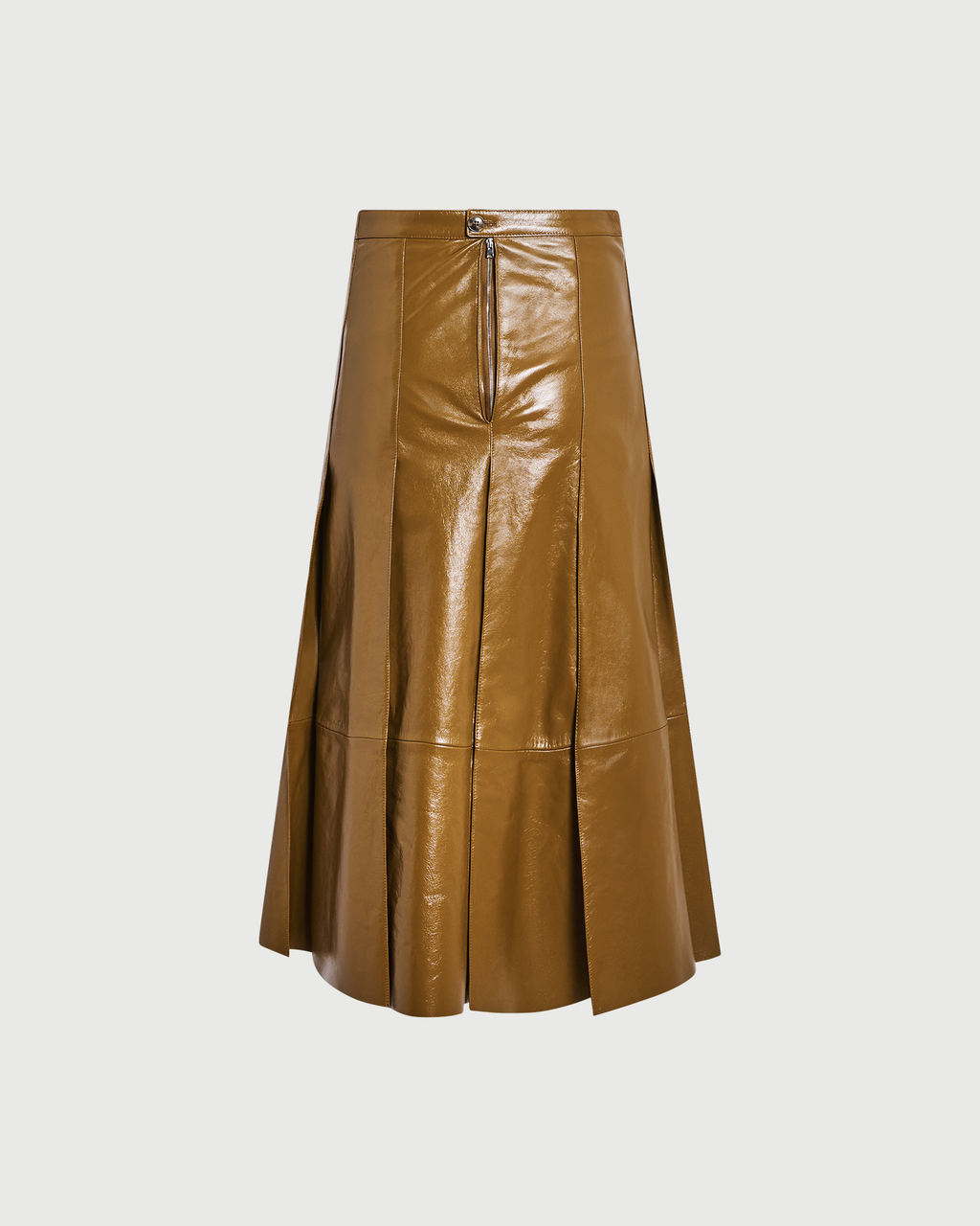 Pleated patent lambskin leather skirt