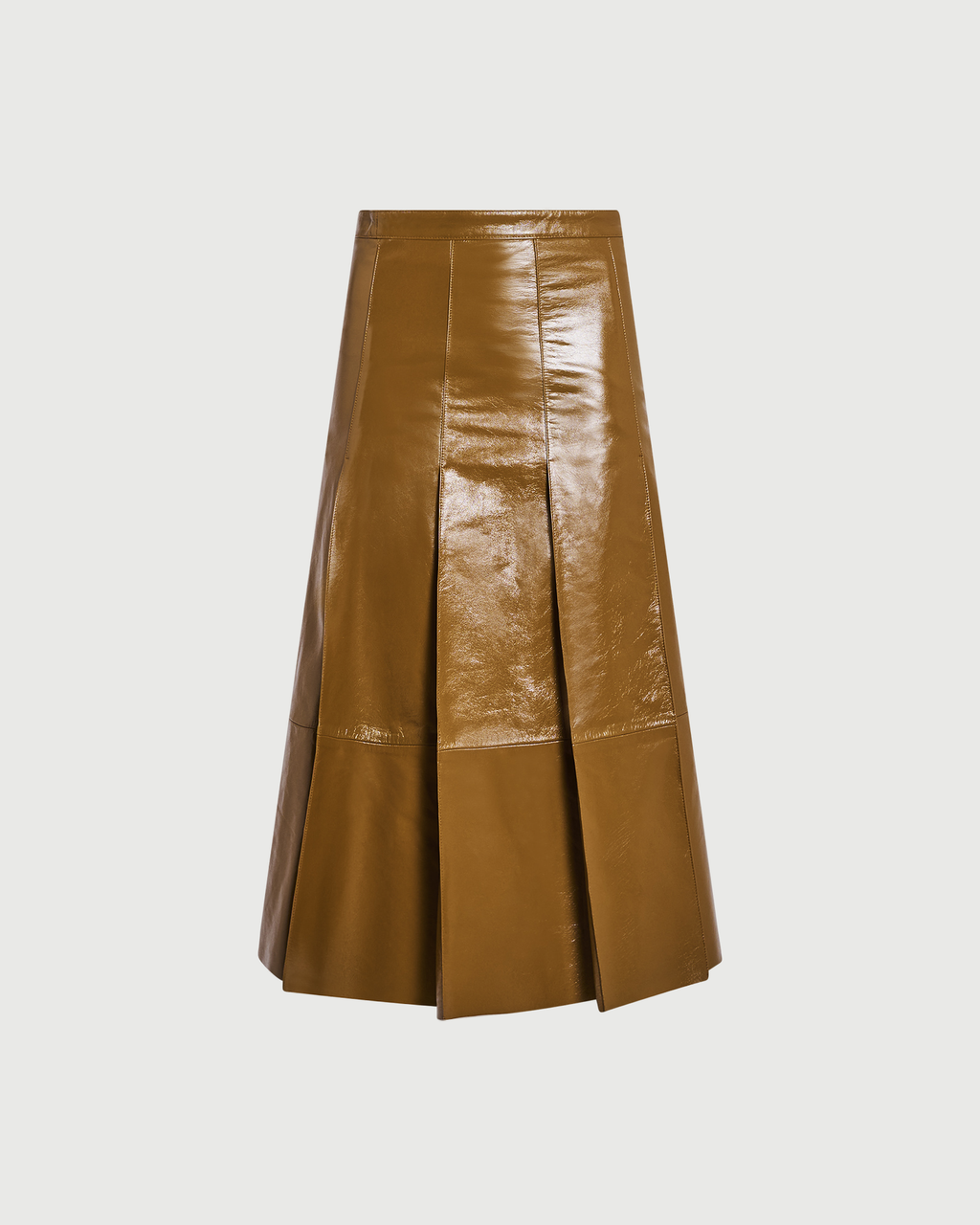 Pleated patent lambskin leather skirt