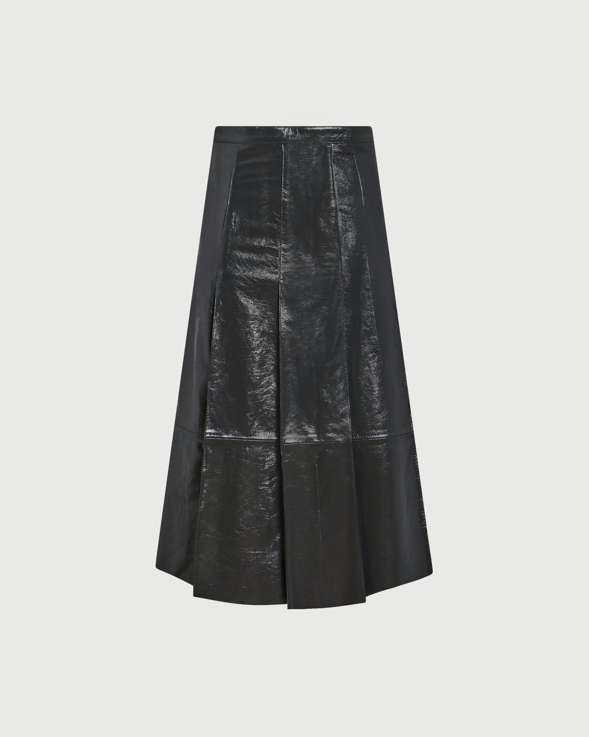 Pleated patent lambskin leather skirt