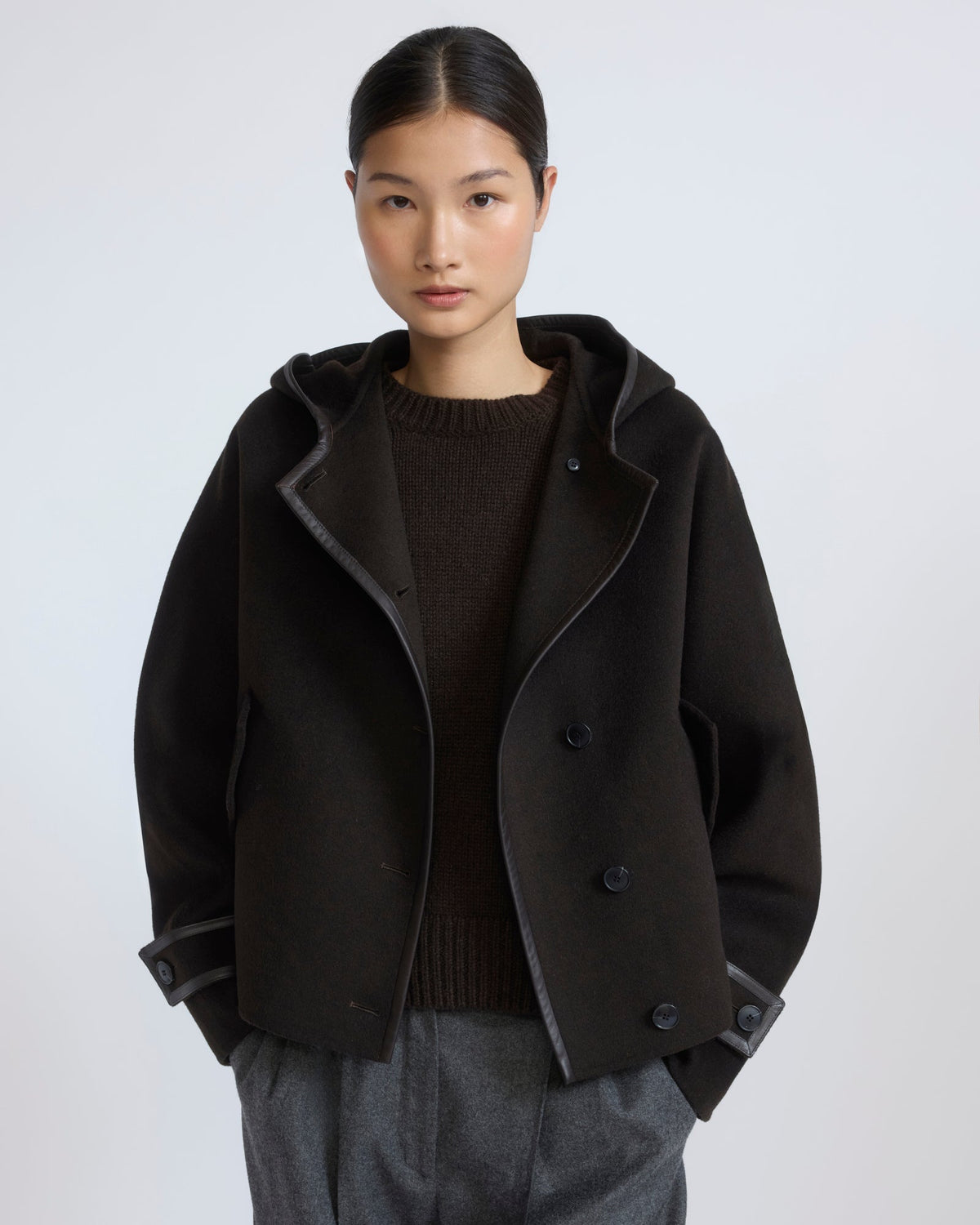 Double-sided cashmere wool hooded jacket