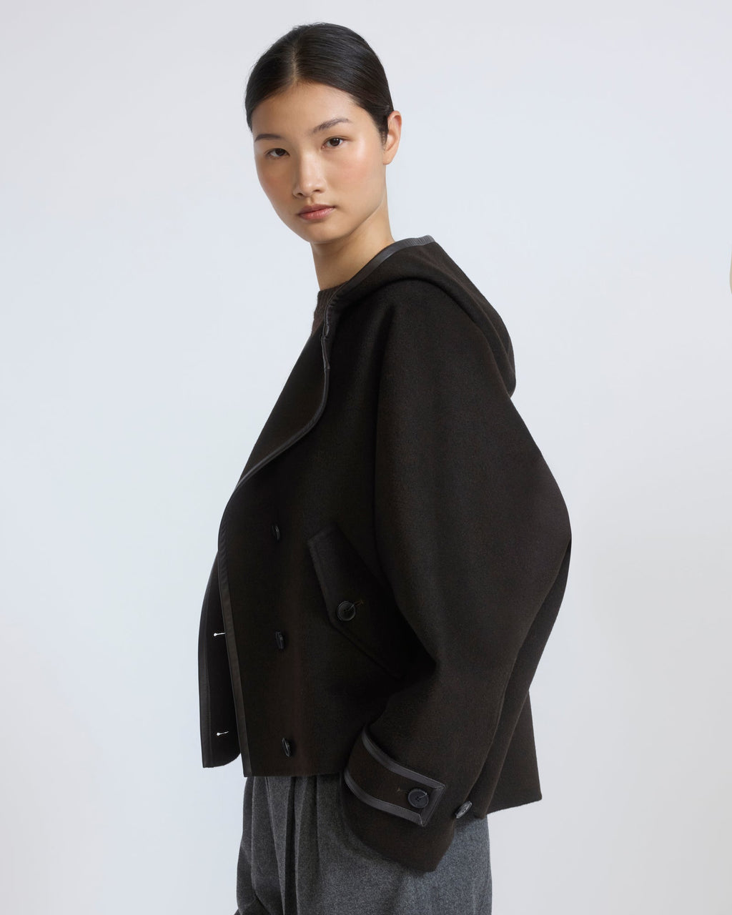 Double-sided cashmere wool hooded jacket