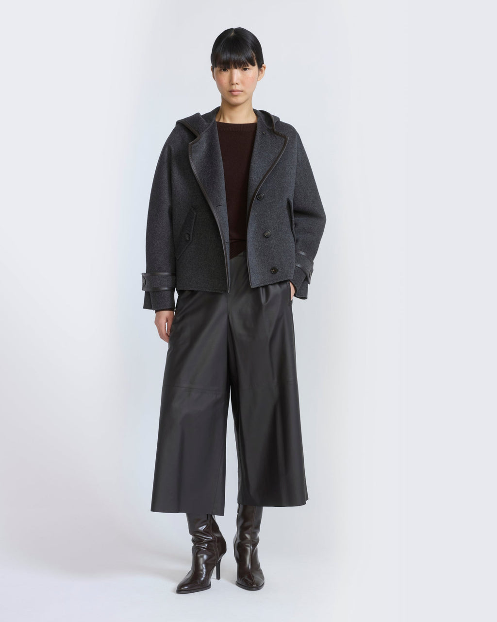 Double-sided cashmere wool hooded jacket