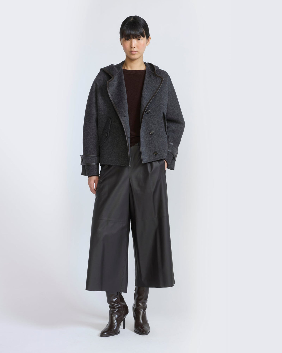 Double-sided cashmere wool hooded jacket