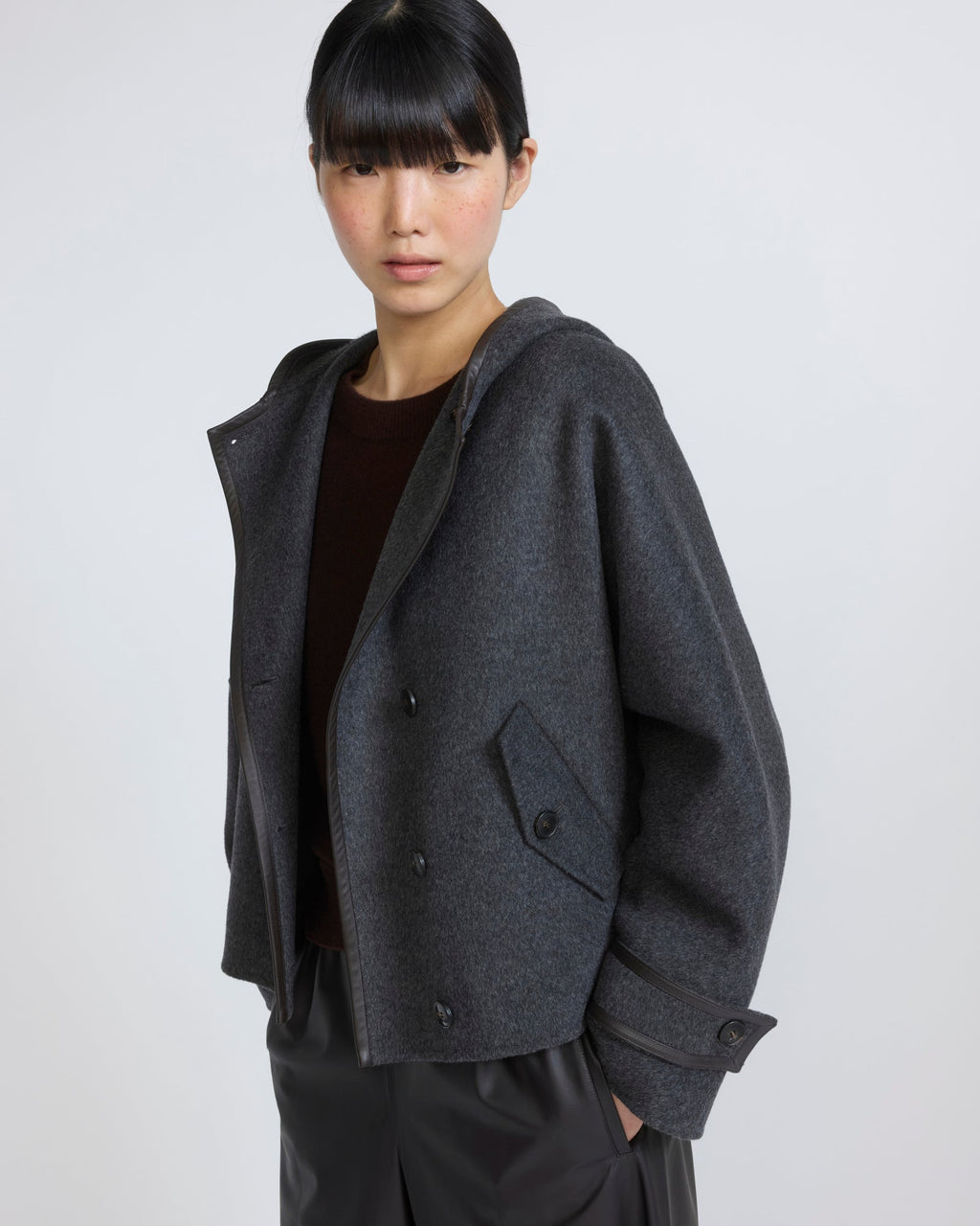Double-sided cashmere wool hooded jacket