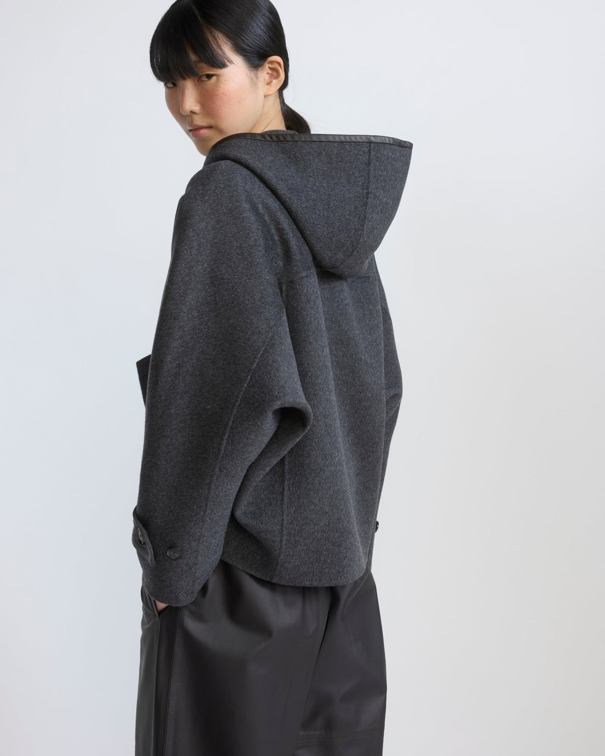 Double-sided cashmere wool hooded jacket