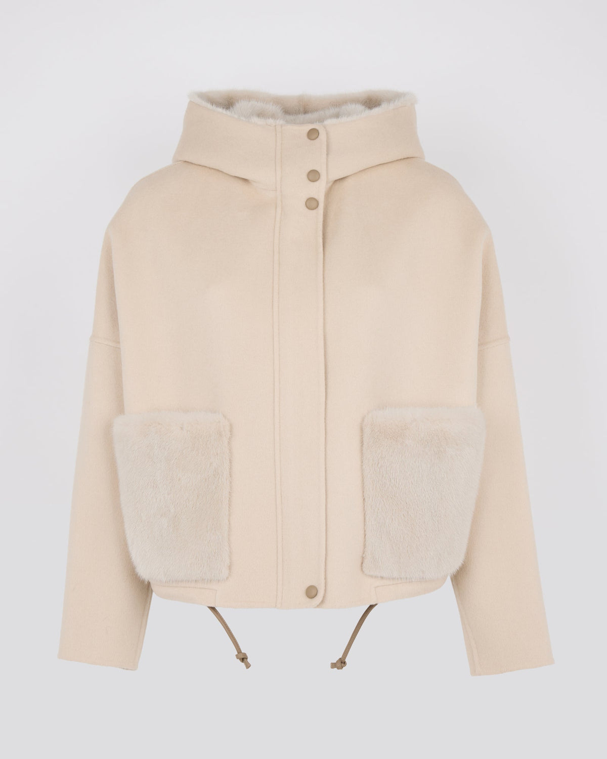Double-sided cashmere wool hooded jacket with mink fur