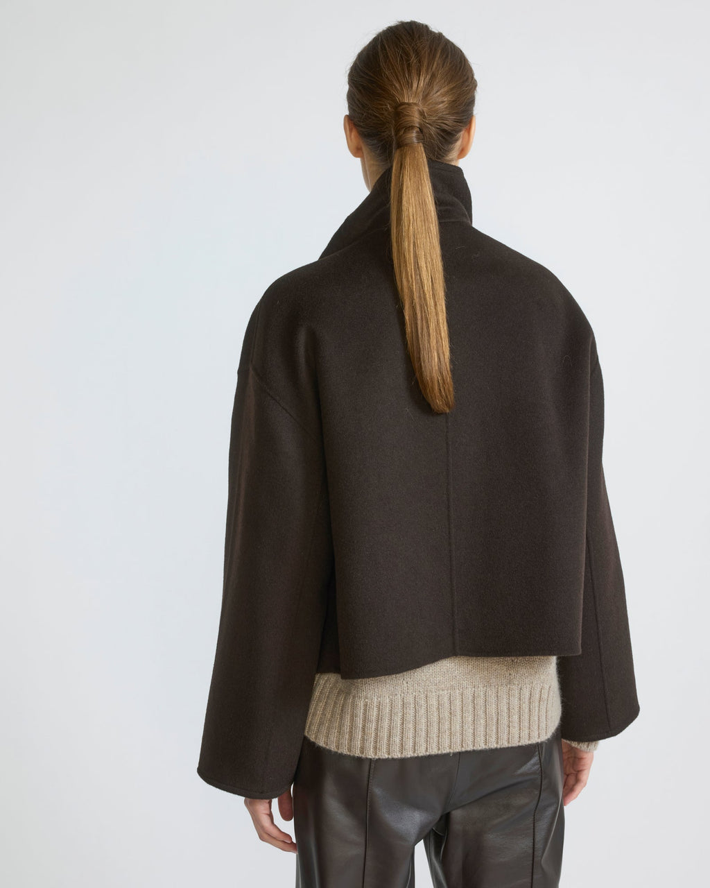 Short double-sided cashmere wool jacket with lambskin shearling