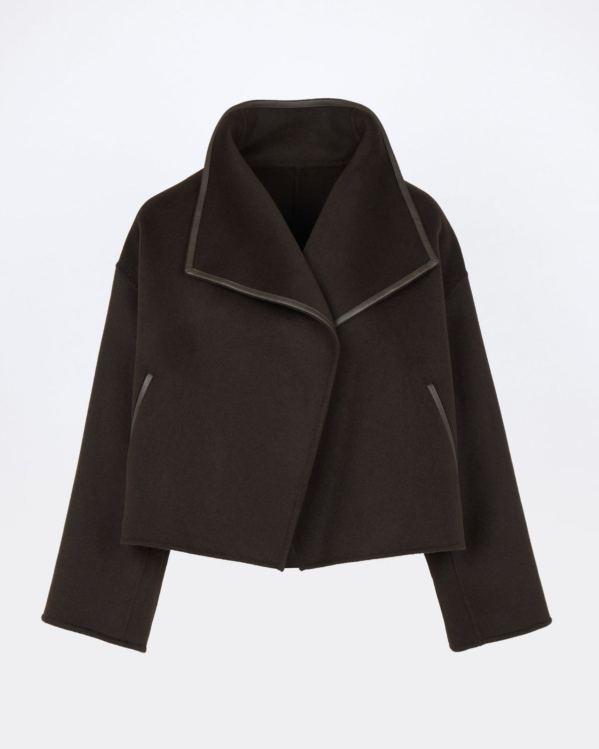 Short double-sided cashmere wool jacket with lambskin shearling