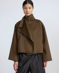 Short double-sided cashmere wool jacket with lambskin shearling