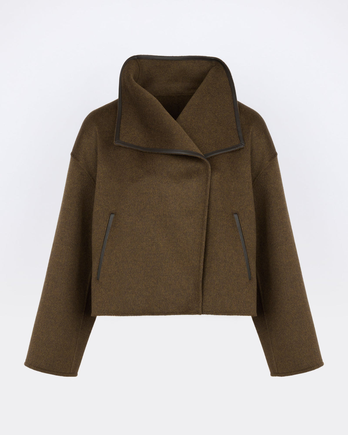 Short double-sided cashmere wool jacket with lambskin shearling