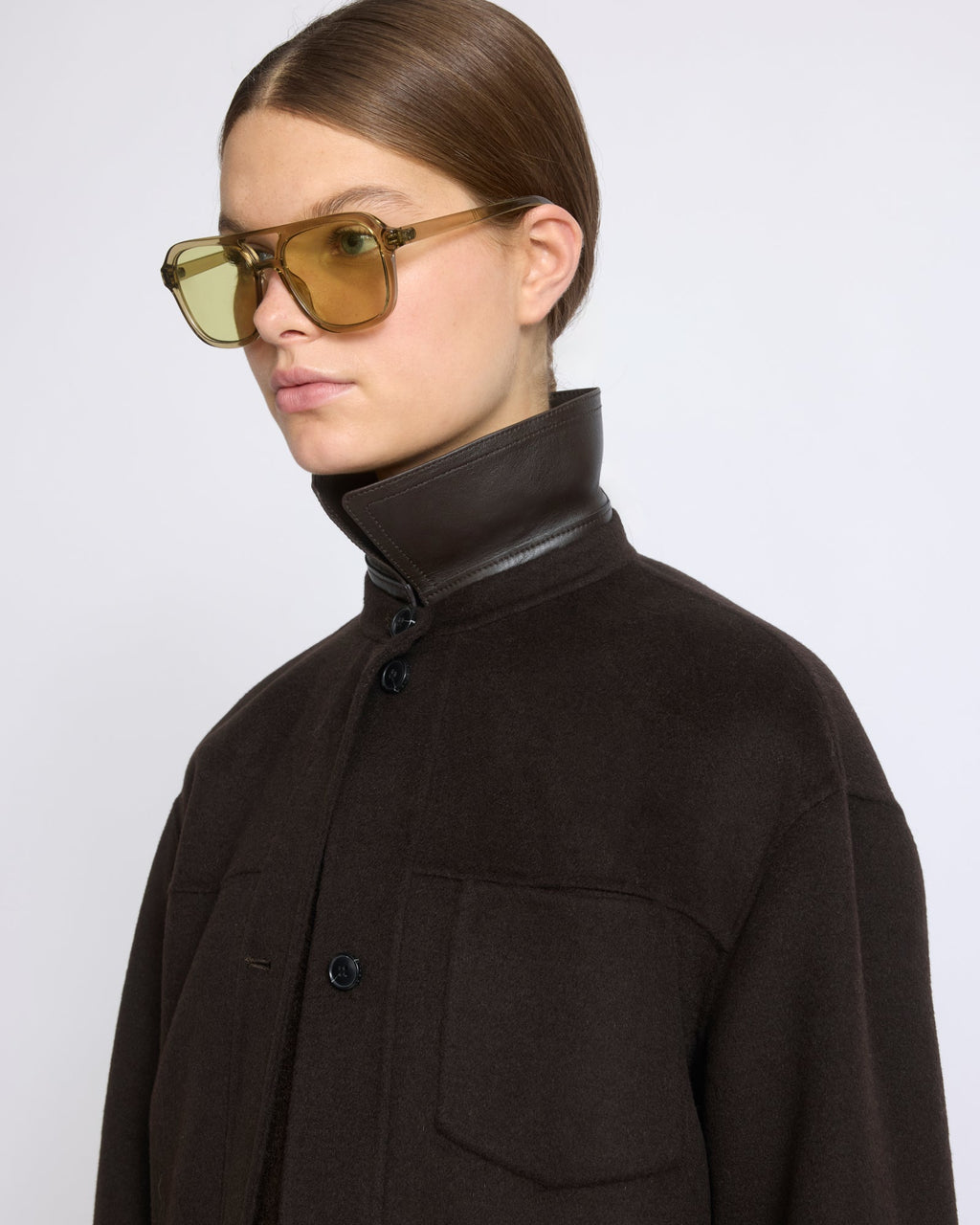 Short double-sided cashmere wool shirt
