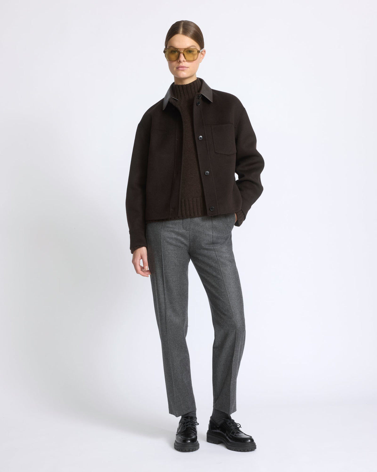 Short double-sided cashmere wool shirt