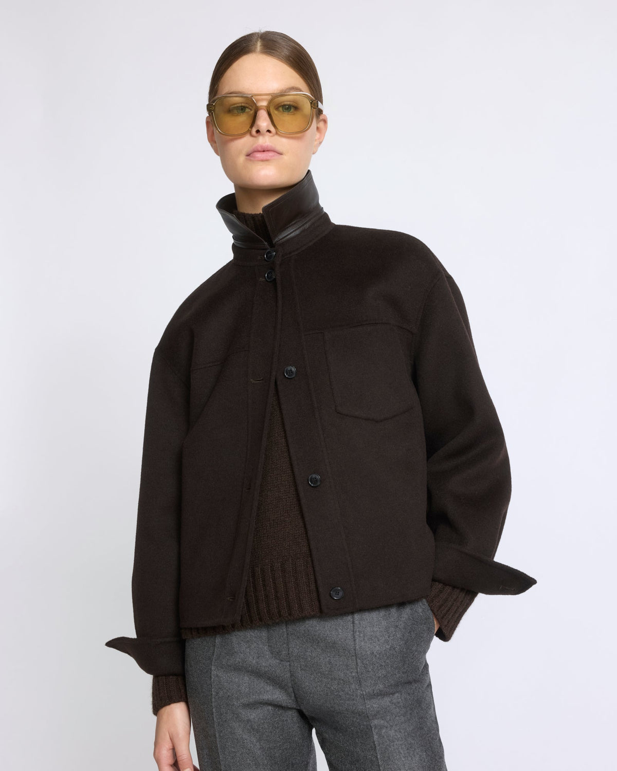 Short double-sided cashmere wool shirt