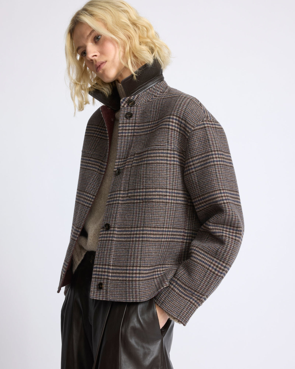 Short double-sided cashmere wool shirt