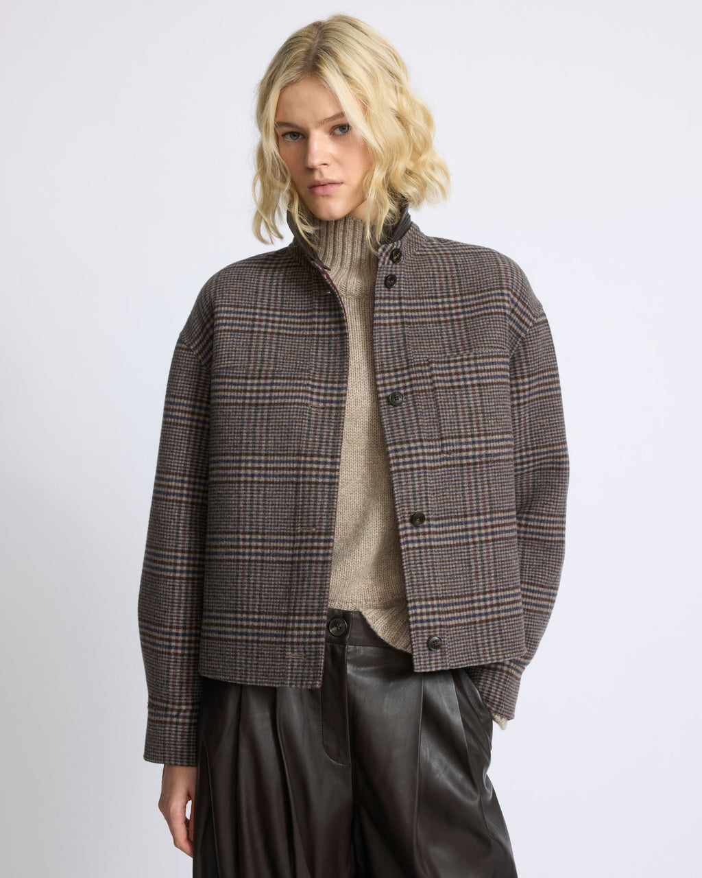Short double-sided cashmere wool shirt