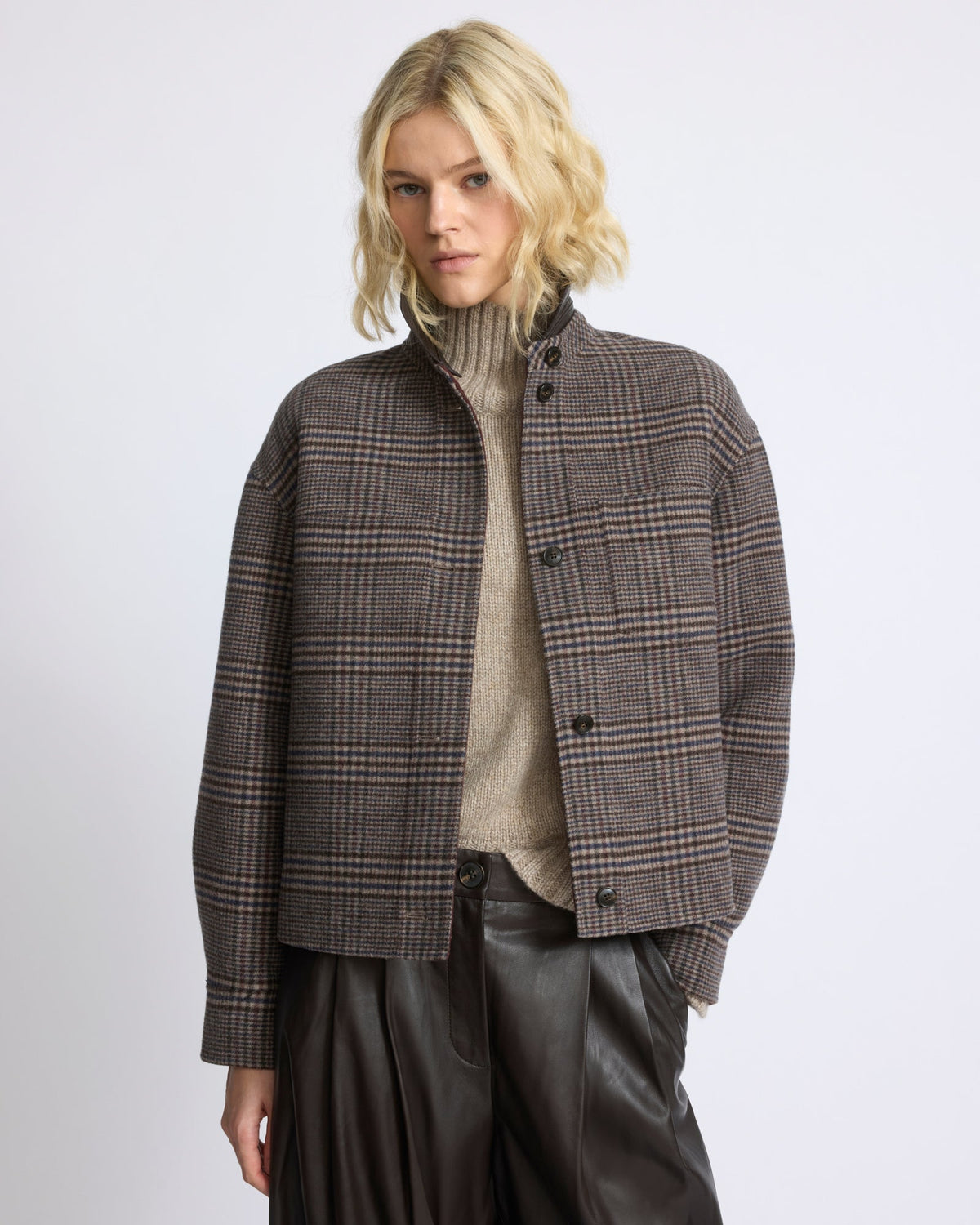 Short double-sided cashmere wool shirt