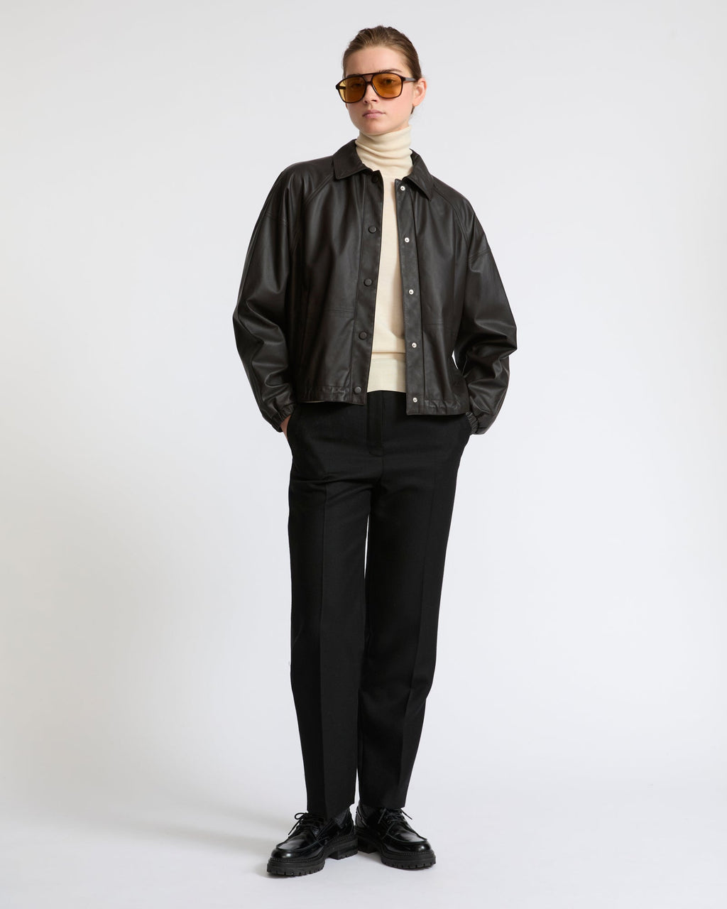 Short fine lambskin leather jacket