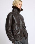 Short lambskin leather jacket with detachable mink fur collar